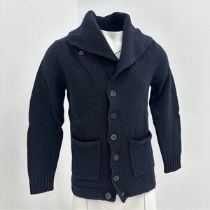 EARNEST SEWN MEN'S DARK NAVY KNIT BUTTON FRONT CARDIGAN